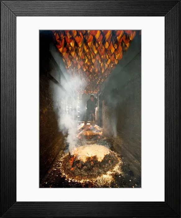 Framed Print : Herrings in a Craster smoke house being made into the famous Craster kippers in 1991 Framed Print : Herrings in a Craster smoke house being made into the famous Craster kippers in 1991
