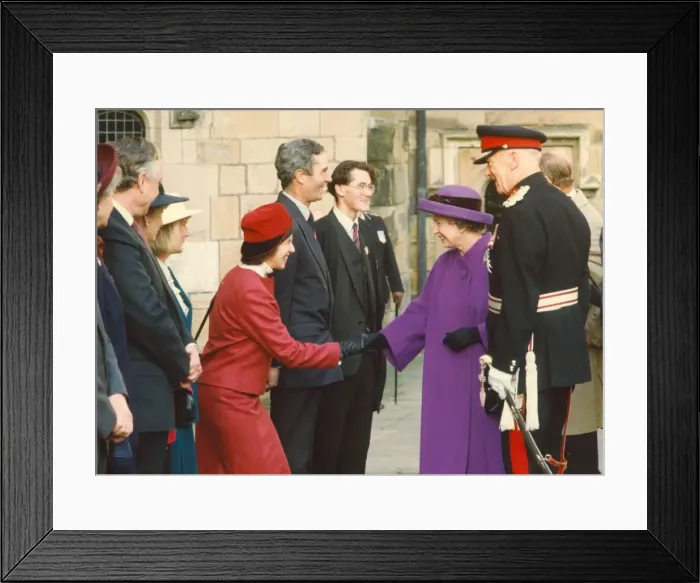 Framed Print : Queen Elizabeth II and Prince Philip visit Durham - The Queen meets lady Millbank on her