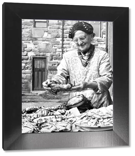 82 year old fishwife Mrs. Alice Storey at North Shields Fish Quay in 1967