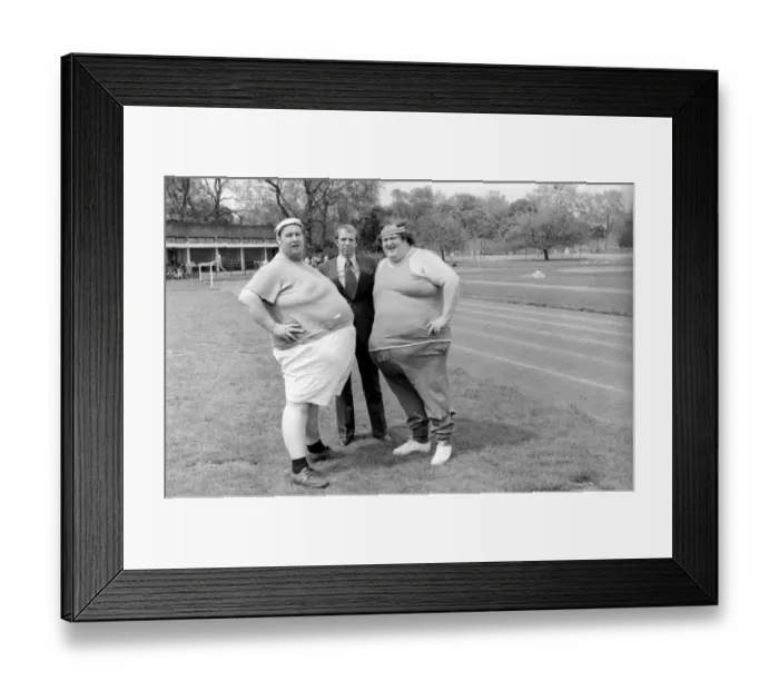 Framed Print : Jogger-nauts: John Robinson sports writer with Colin Taylor jogging in Battersea Park Framed Print : Jogger-nauts: John Robinson sports writer with Colin Taylor jogging in Battersea Park