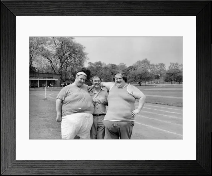 Framed Print : Jogger-nauts: John Robinson sports writer with Colin Taylor jogging in Battersea Park Framed Print : Jogger-nauts: John Robinson sports writer with Colin Taylor jogging in Battersea Park