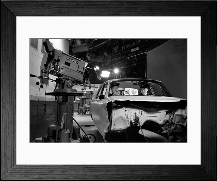 Framed Print : Cast and crew of Z-Cars TV programme seen here recording an episode of the show in Framed Print : Cast and crew of Z-Cars TV programme seen here recording an episode of the show in