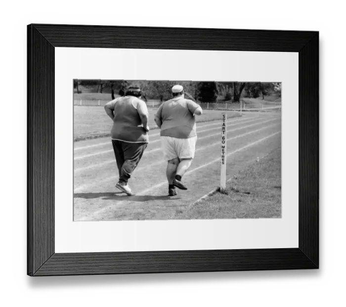 Framed Print : Jogger-nauts: John Robinson sports writer with Colin Taylor jogging in Battersea Park Framed Print : Jogger-nauts: John Robinson sports writer with Colin Taylor jogging in Battersea Park