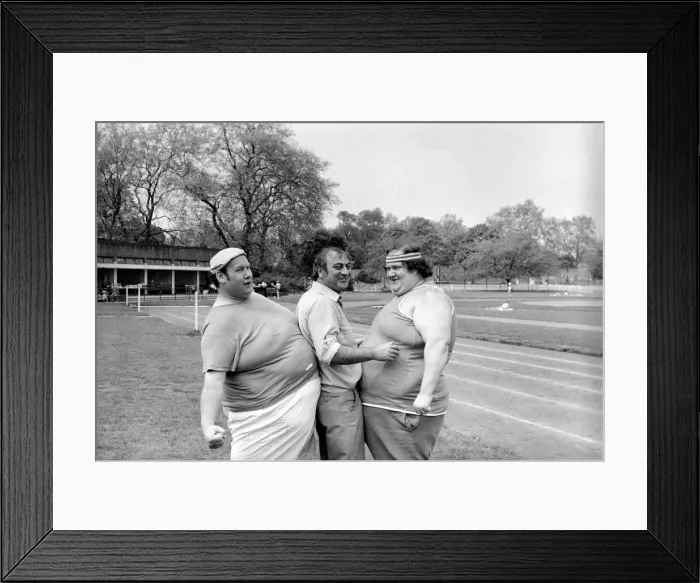 Framed Print : Jogger-nauts: John Robinson sports writer with Colin Taylor jogging in Battersea Park Framed Print : Jogger-nauts: John Robinson sports writer with Colin Taylor jogging in Battersea Park