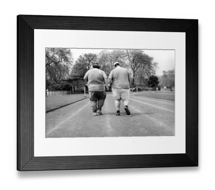 Framed Print : Jogger-nauts: John Robinson sports writer with Colin Taylor jogging in Battersea Park Framed Print : Jogger-nauts: John Robinson sports writer with Colin Taylor jogging in Battersea Park