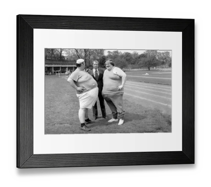 Framed Print : Jogger-nauts: John Robinson sports writer with Colin Taylor jogging in Battersea Park Framed Print : Jogger-nauts: John Robinson sports writer with Colin Taylor jogging in Battersea Park