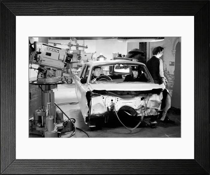 Framed Print : Cast and crew of Z-Cars TV programme seen here recording an episode of the show in Framed Print : Cast and crew of Z-Cars TV programme seen here recording an episode of the show in
