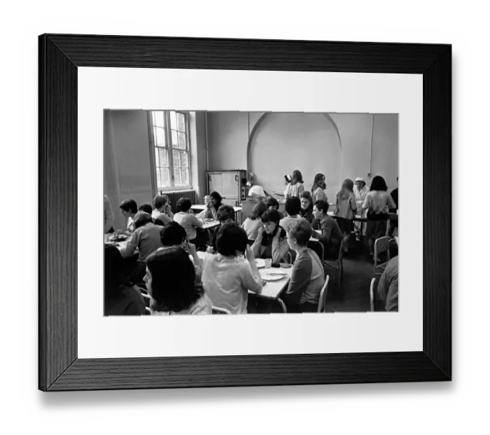 Framed Print : School Dinners. General scenes of school dinner. Ladies serving meal to pupils in Framed Print : School Dinners. General scenes of school dinner. Ladies serving meal to pupils in