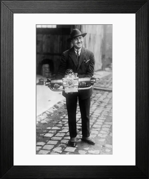 Framed Print : M. Barbot with the engine of the glider which he crossed the channel in Framed Print : M. Barbot with the engine of the glider which he crossed the channel in