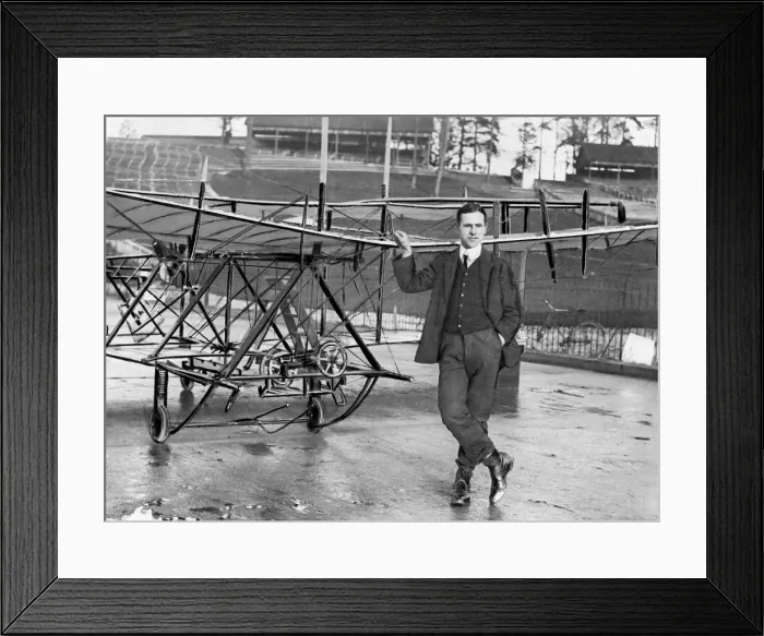 Framed Print : A. V Roe and his aeroplane, the first man lifting machine built in the UK Framed Print : A. V Roe and his aeroplane, the first man lifting machine built in the UK