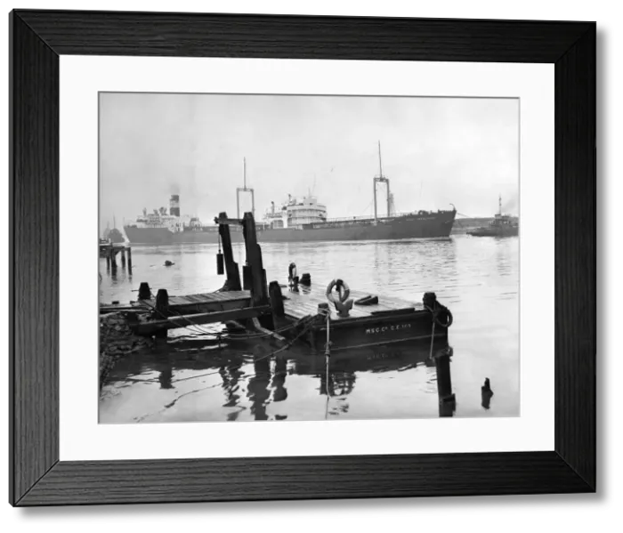Framed Print : The Esso tanker Appalachee seen here being coaxed by tugs into the Manchester Ship Framed Print : The Esso tanker Appalachee seen here being coaxed by tugs into the Manchester Ship