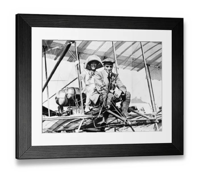 Framed Print : Claude Graham-White and Mrs. Astley, passenger at Bournemouth air meeting, July 1910 Framed Print : Claude Graham-White and Mrs. Astley, passenger at Bournemouth air meeting, July 1910