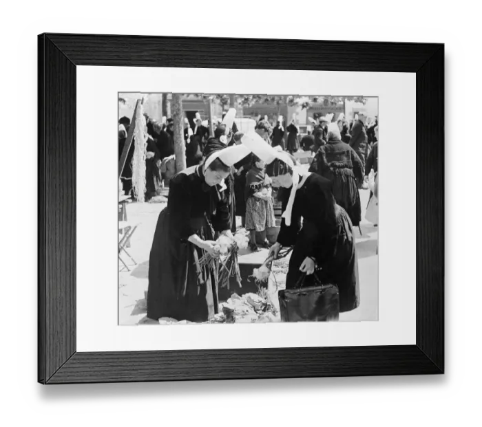 Framed Print : Pont l Abbe Brittany France Local women shopping look at vegetables in Framed Print : Pont l Abbe Brittany France Local women shopping look at vegetables in