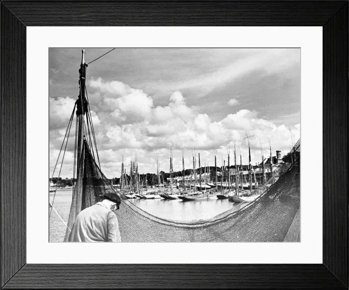 Framed Print : The Tunny fleet seen here repairing theire nets at Concarneau Brittany France. March 1938 Framed Print : The Tunny fleet seen here repairing theire nets at Concarneau Brittany France. March 1938
