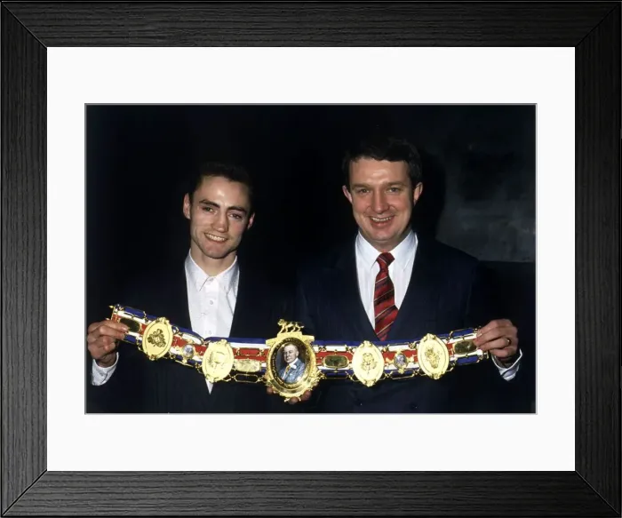 Framed Print : Steve Boyle with boxing promoter Tony Gilmore March 1988