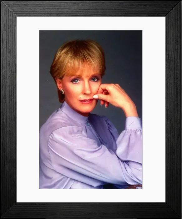 Framed Print : Julie Andrews May 1990 Lilac blouse hand to face