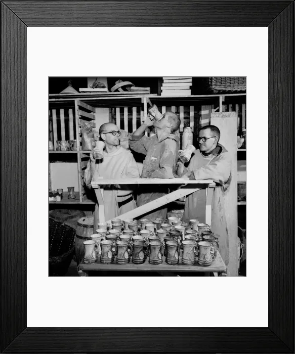Framed Print : Raising three mugs and clearing three throats three jolly monks toast her Majesty Framed Print : Raising three mugs and clearing three throats three jolly monks toast her Majesty