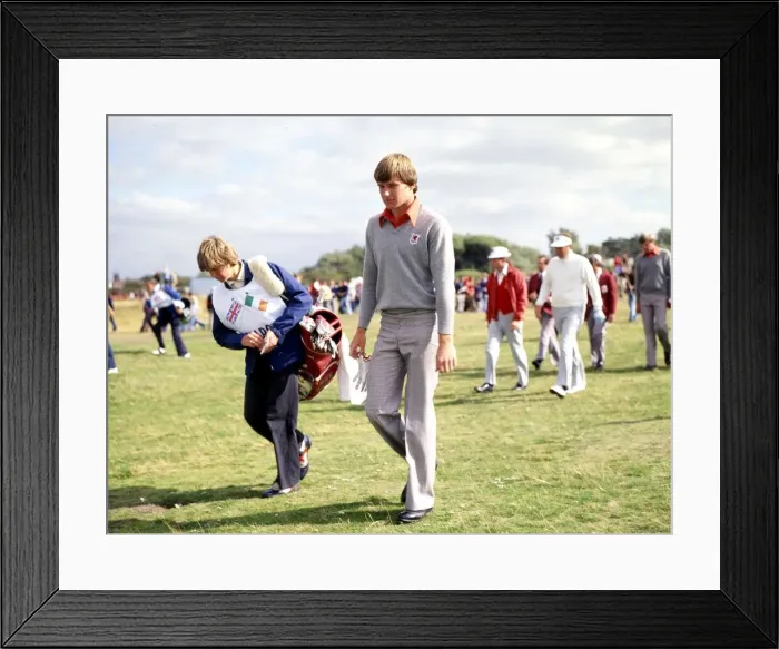 Framed Print : Nick Faldo with his caddy in the background his partner Peter Oosterhuis of the European