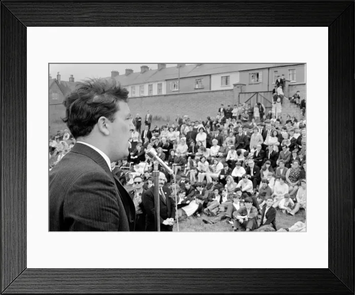 Framed Print : Mr. Eddie McAtteer addresses the crowd at the open Air Peace meeting Framed Print : Mr. Eddie McAtteer addresses the crowd at the open Air Peace meeting