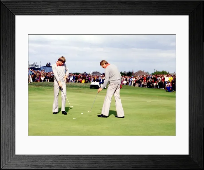 Framed Print : Peter Oosterhuis and Nick Faldo of the European Ryder Cup team seen here puting away a Framed Print : Peter Oosterhuis and Nick Faldo of the European Ryder Cup team seen here puting away a