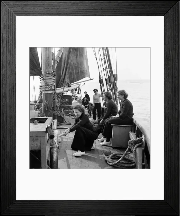 Framed Print : Sailors and cadets of the under 21 sailing club seen here aboard the Brixham fishing