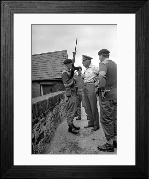 Framed Print : Northern Ireland August 1969. Chief of staff General Sir Geoffrey Baker seen here touring Framed Print : Northern Ireland August 1969. Chief of staff General Sir Geoffrey Baker seen here touring