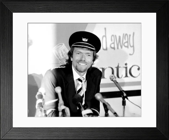 Framed Print : Richard Branson at a press conference before the inaugural flight of his Virgin Atlantic Framed Print : Richard Branson at a press conference before the inaugural flight of his Virgin Atlantic