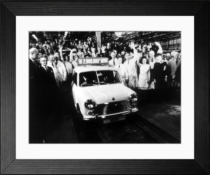 Framed Print : The 2 millionth mini rolls off the production line to cheers June 1969 Framed Print : The 2 millionth mini rolls off the production line to cheers June 1969