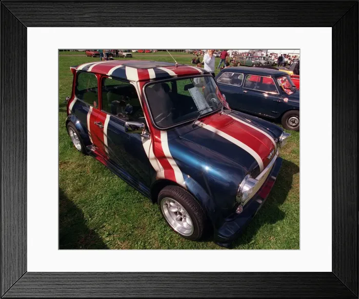 Framed Print : Mini painted with Union Jack flag, pictured at Silverstone as part of the Mini 40th Framed Print : Mini painted with Union Jack flag, pictured at Silverstone as part of the Mini 40th