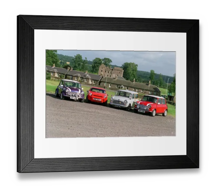 Framed Print : Mini cars August 1998. Collection of cars owned by Jim and Janet Munro (LtoR