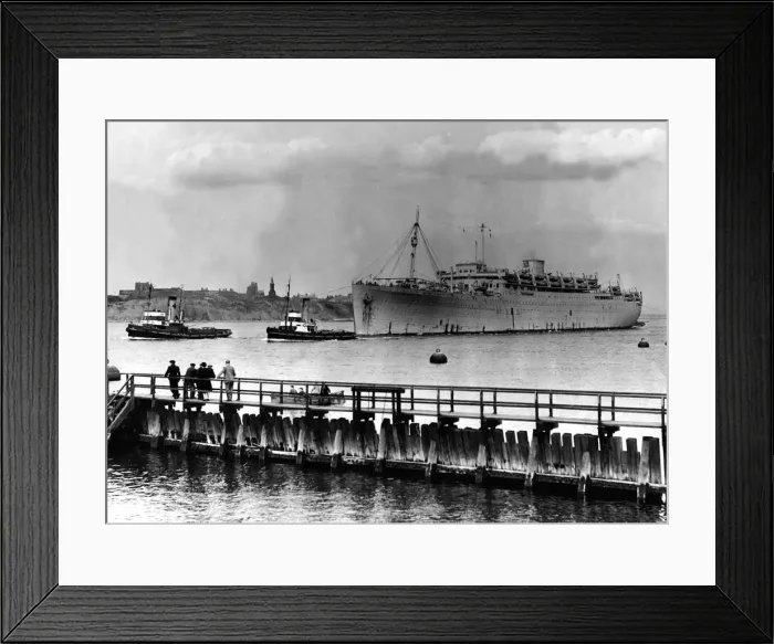 Framed Print : The ship Georgic arrives at the River Tyne for reconversion at a North East shipyard Framed Print : The ship Georgic arrives at the River Tyne for reconversion at a North East shipyard