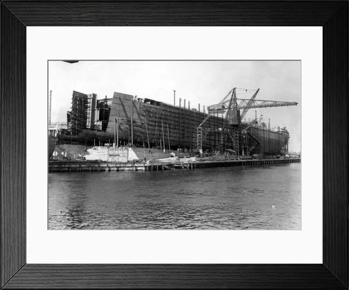 Framed Print : Job no 709 takes shape on the stocks, at a shipyard on the River Tyne