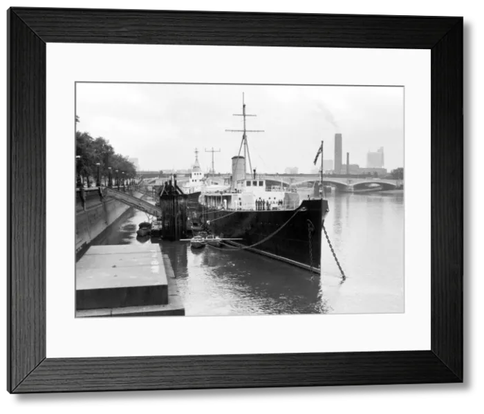 Framed Print : Naval reserve training ship HMS President on The River Thames at Embankment. 1963 Framed Print : Naval reserve training ship HMS President on The River Thames at Embankment. 1963
