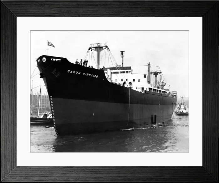 Framed Print : The 11, 800-ton cargo ship Baron Kinnaird slides down the slipway at the shipyard of