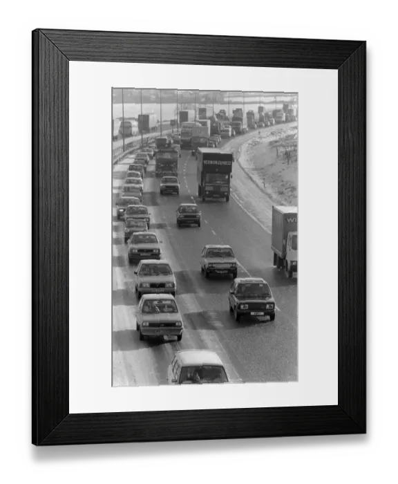 Framed Print : Heavy traffic on the M6 around Birmingham. 29th January 1979 Framed Print : Heavy traffic on the M6 around Birmingham. 29th January 1979