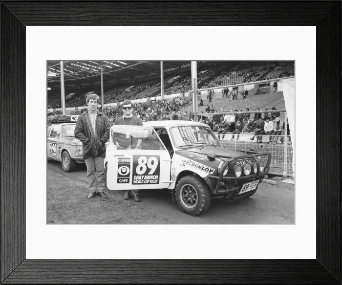Framed Print : Allan Keefe and J Conroy beside their Austin Mini Coopers at the start of the Daily Framed Print : Allan Keefe and J Conroy beside their Austin Mini Coopers at the start of the Daily