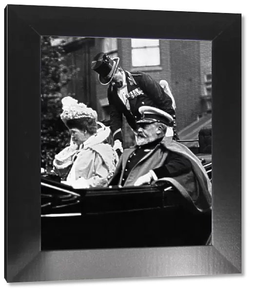His Majesty King Edward VII and his wife Queen Alexandra in the royal carriage on their