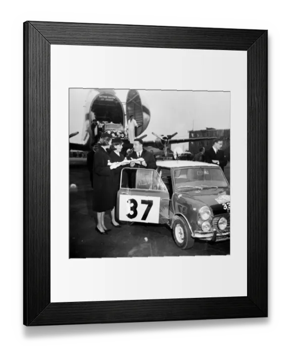 Framed Print : Paddy Hopkirk arrives back in the UK after winning the 1964 Monte Carlo Rally in a Mini Framed Print : Paddy Hopkirk arrives back in the UK after winning the 1964 Monte Carlo Rally in a Mini