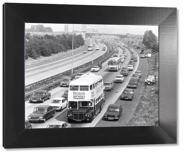 Heavy traffic going into Heathrow Airport. 28th June 1976