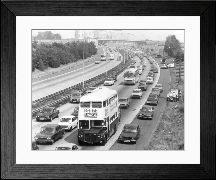 Framed Print : Heavy traffic going into Heathrow Airport. 28th June 1976 Framed Print : Heavy traffic going into Heathrow Airport. 28th June 1976