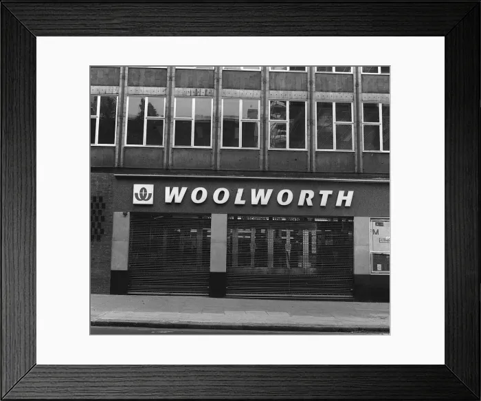 Framed Print : Woolworths June 1977 shop sign Shop front exterior Woolworth woolies