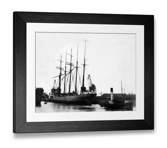 Framed Print : The sailing ship Christel Vinnen from Bremen, being moved by tugs down the River Wear