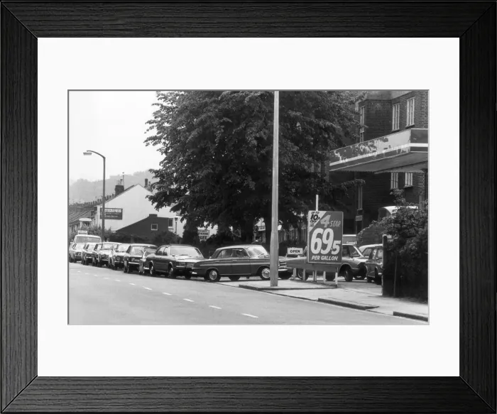 Framed Print : Motorists queuing for cheap Russian petrol. 29th May 1976 Framed Print : Motorists queuing for cheap Russian petrol. 29th May 1976
