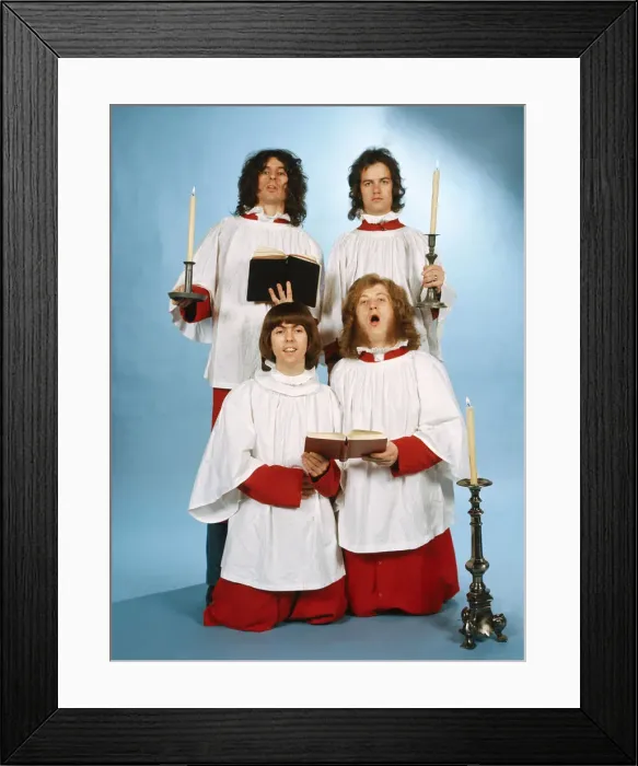 Framed Print : Slade at Christmas December 1974 Holding candles in candlesticks dressed as choir Framed Print : Slade at Christmas December 1974 Holding candles in candlesticks dressed as choir
