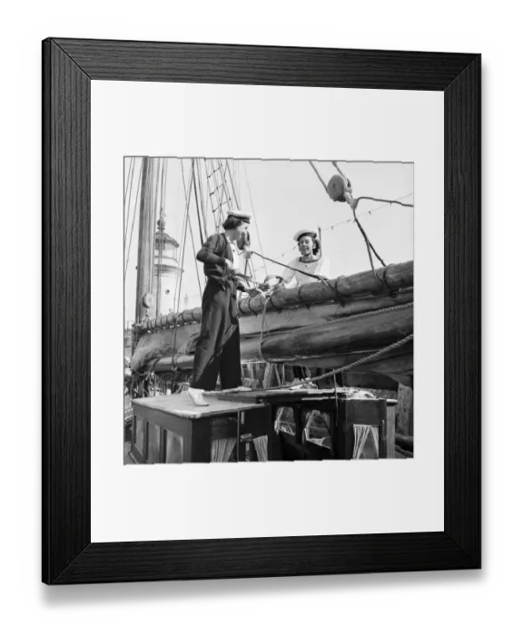 Framed Print : Sailors and cadets of the under 21 sailing club seen here aboard the Brixham fishing