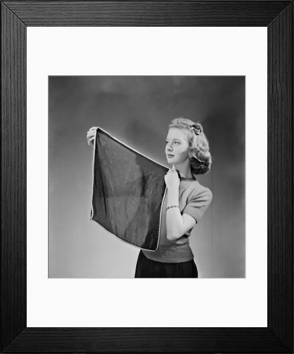 Framed Print : Clothing : Fashion: Pearl - edged hankies. June 1952 C3239-001 Framed Print : Clothing : Fashion: Pearl - edged hankies. June 1952 C3239-001