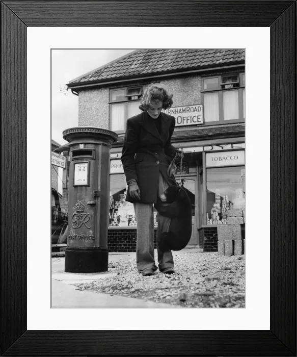 Framed Print : Animals : Young Woman with Bear. May 1950 P000395 Framed Print : Animals : Young Woman with Bear. May 1950 P000395