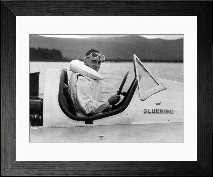 Framed Print : Malcolm Campbell seen here on Lake Coniston with Bluebird K3 June 1937 Framed Print : Malcolm Campbell seen here on Lake Coniston with Bluebird K3 June 1937