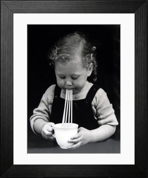 Framed Print : Little girl drinking with five straws This is a low res scan Framed Print : Little girl drinking with five straws This is a low res scan