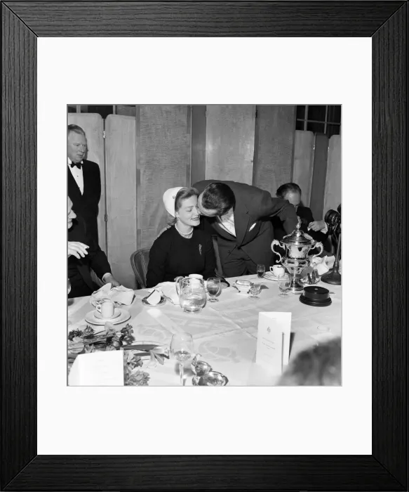 Framed Print : Actor Humphrey Bogart and his wife Lauren Bacall at a press lunch held in their honour Framed Print : Actor Humphrey Bogart and his wife Lauren Bacall at a press lunch held in their honour